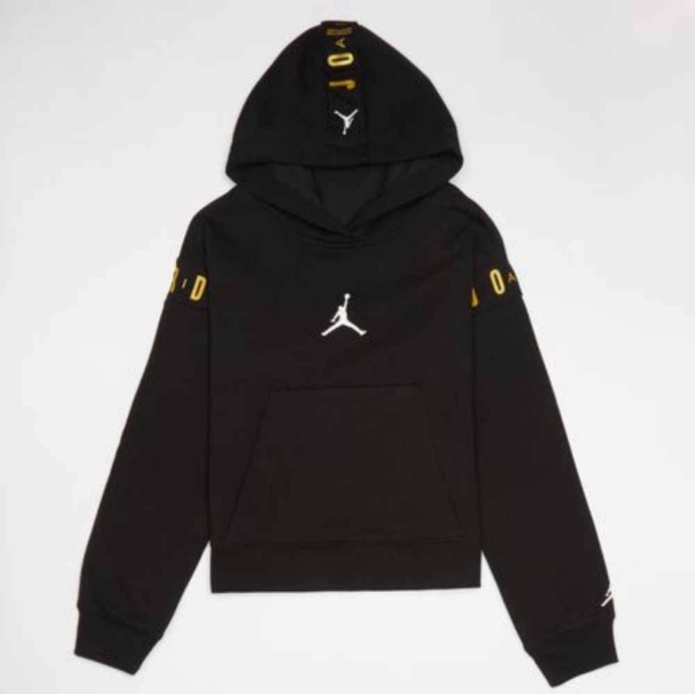 Jordan Black Pullover Hoodie with Yellow Accents and White Jumpman